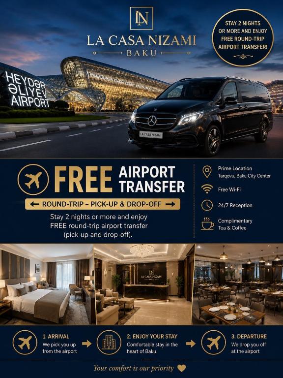 a flyer for a hotel with a car parked in front at La Casa Boutique Nizami in Baku