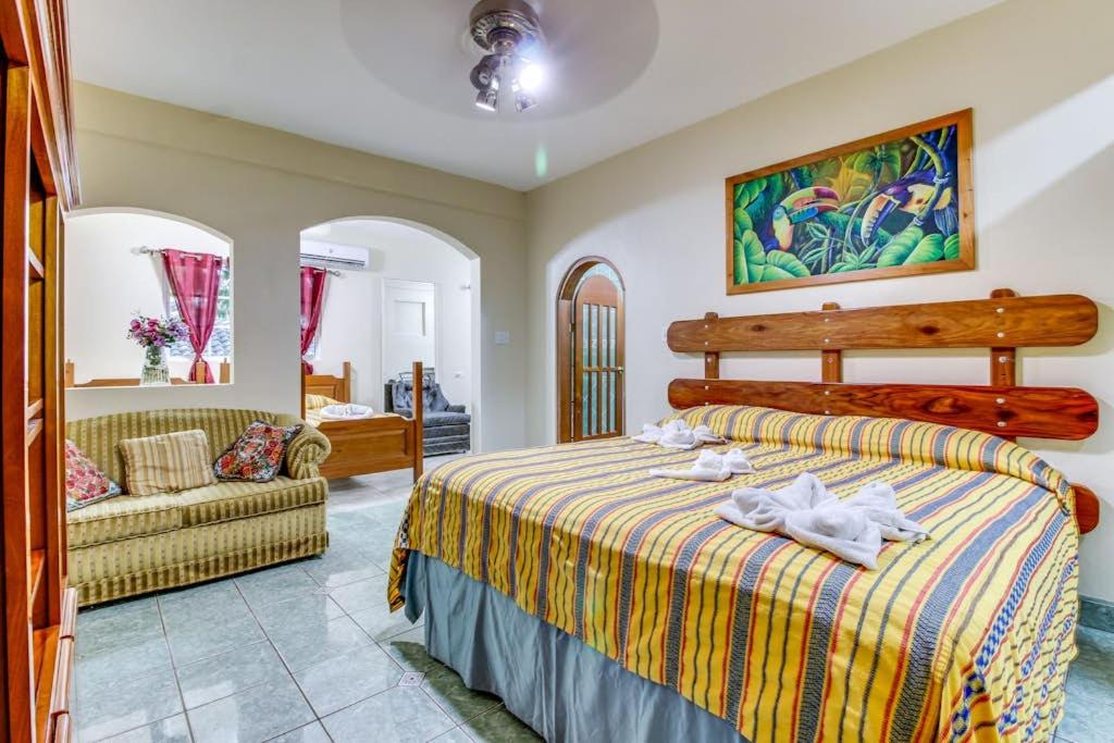 a hotel room with a bed and a couch at Suite Junior at Midas Belize in San Ignacio