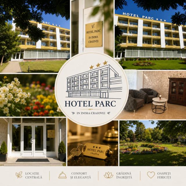 a collage of pictures of a hotel park at Hotel Parc in Craiova
