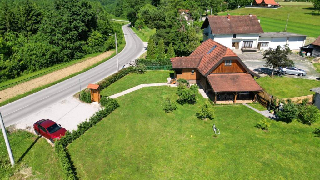 an aerial view of a house and a road at Villa Velika by Villas Guide in Pisarovina