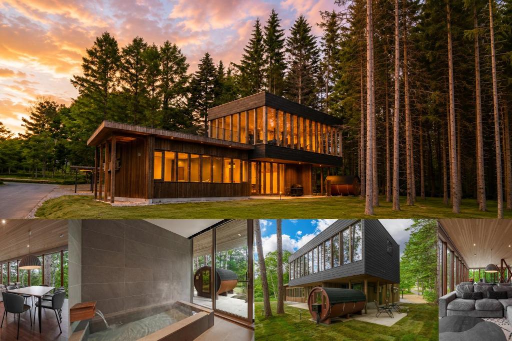 eine Fotocollage eines Hauses im Wald in der Unterkunft Noah Rusutsu in Rusutsu