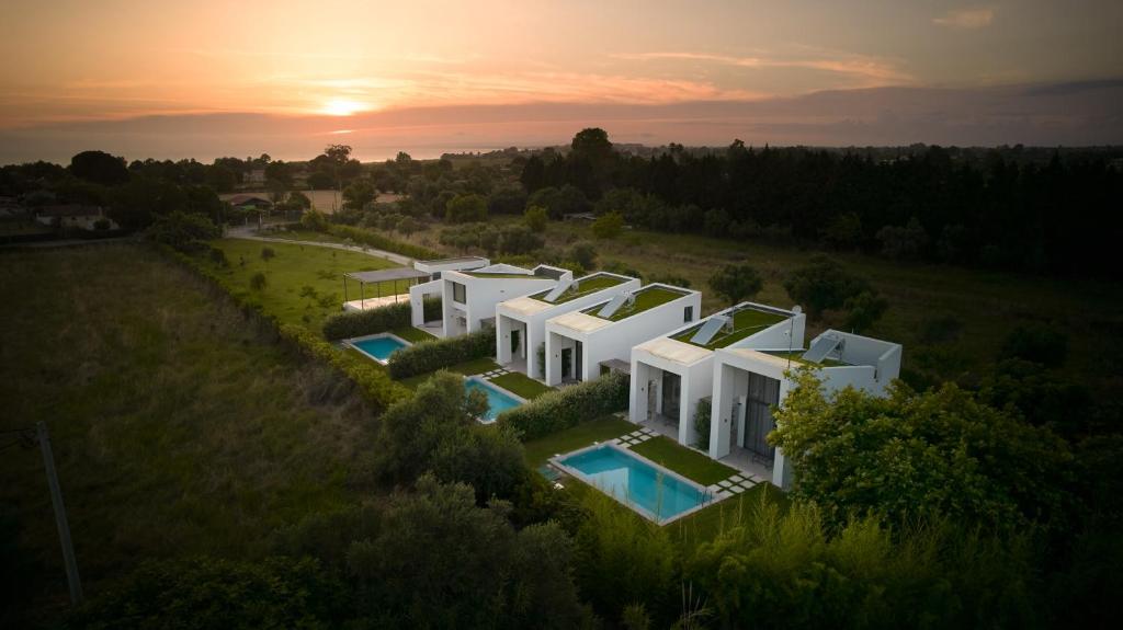 an aerial view of a villa in a field at Sevene Villas - Kourouta Peloponnese in Kourouta