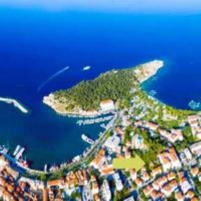 an aerial view of an island in the water at Makarska city center1 willa in Makarska