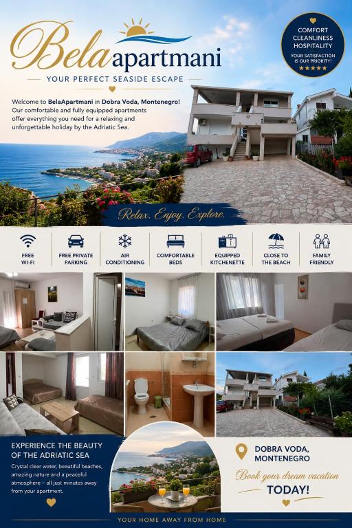 a collage of pictures of a hotel website at belaapartmani in Bar