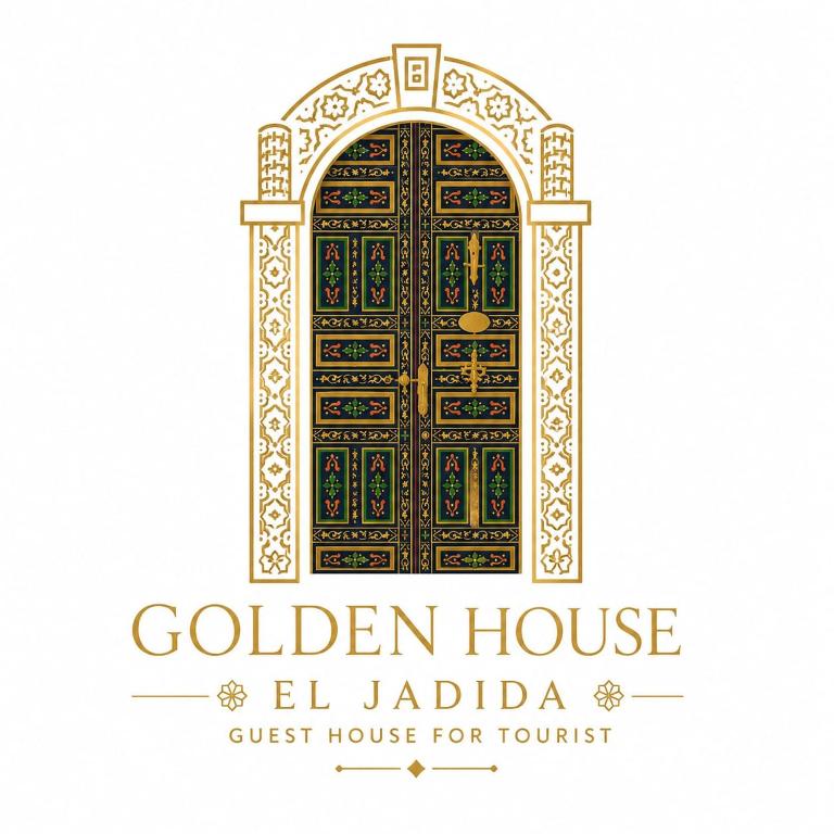 an illustration of an old wooden door with patterns at Golden house in El Jadida