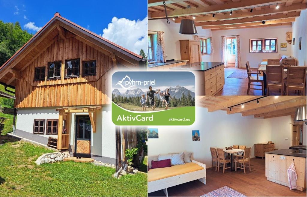 a collage of pictures of a house at Hüthis Waldidylle in Dambach