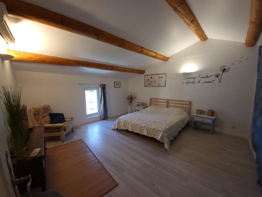 a large bedroom with a bed and a couch at Au 3 bis in Caderousse