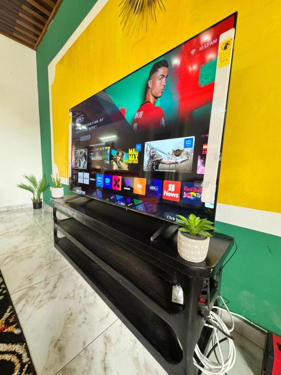 a large flat screen tv on a wall at Royal guest home in Bonamoussadi