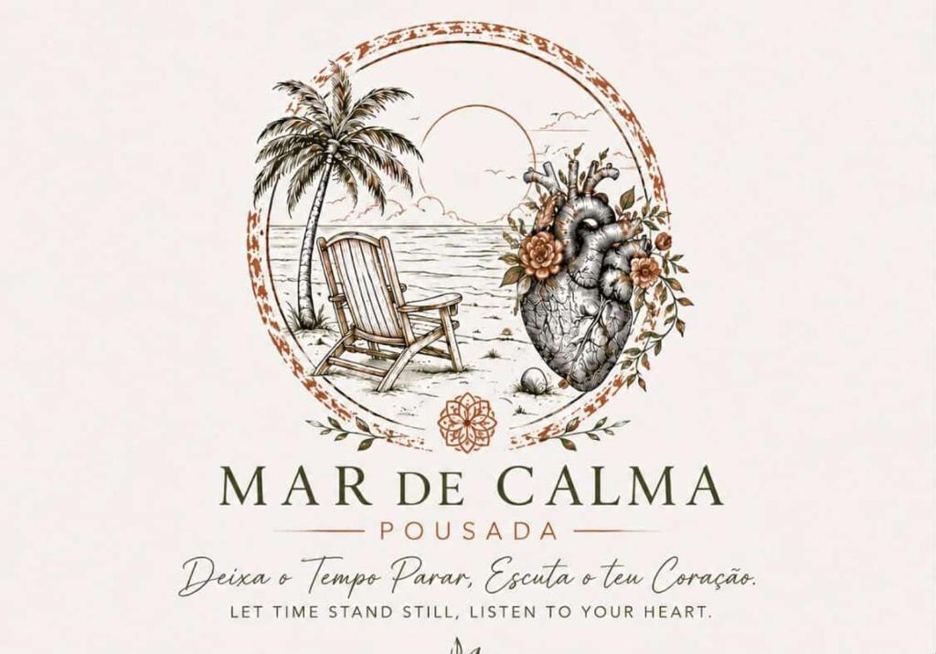 a drawing of a beach with a palm tree and a chair at Pousada Mar de Calma in Montemor-o-Novo