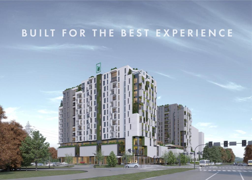 a rendering of a building with the words built for the best experience at Modi Living Apartment in Skopje