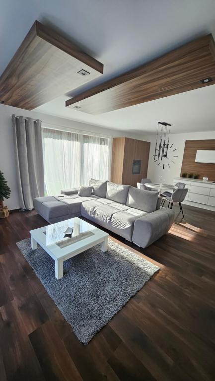 a living room with a couch and a coffee table at Apartamenty Prestige Solina in Solina