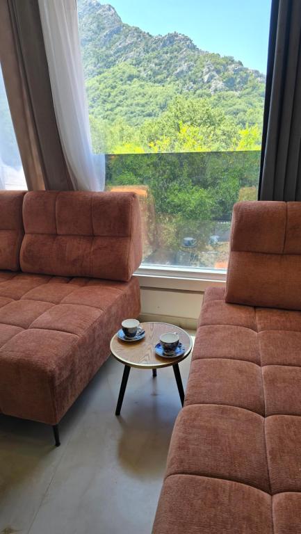 a living room with a couch and a coffee table at CANj LOUNGE STUDIO in Čanj