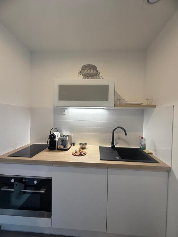 a kitchen with a sink and a microwave at Foch F1 N7 in Le Creusot