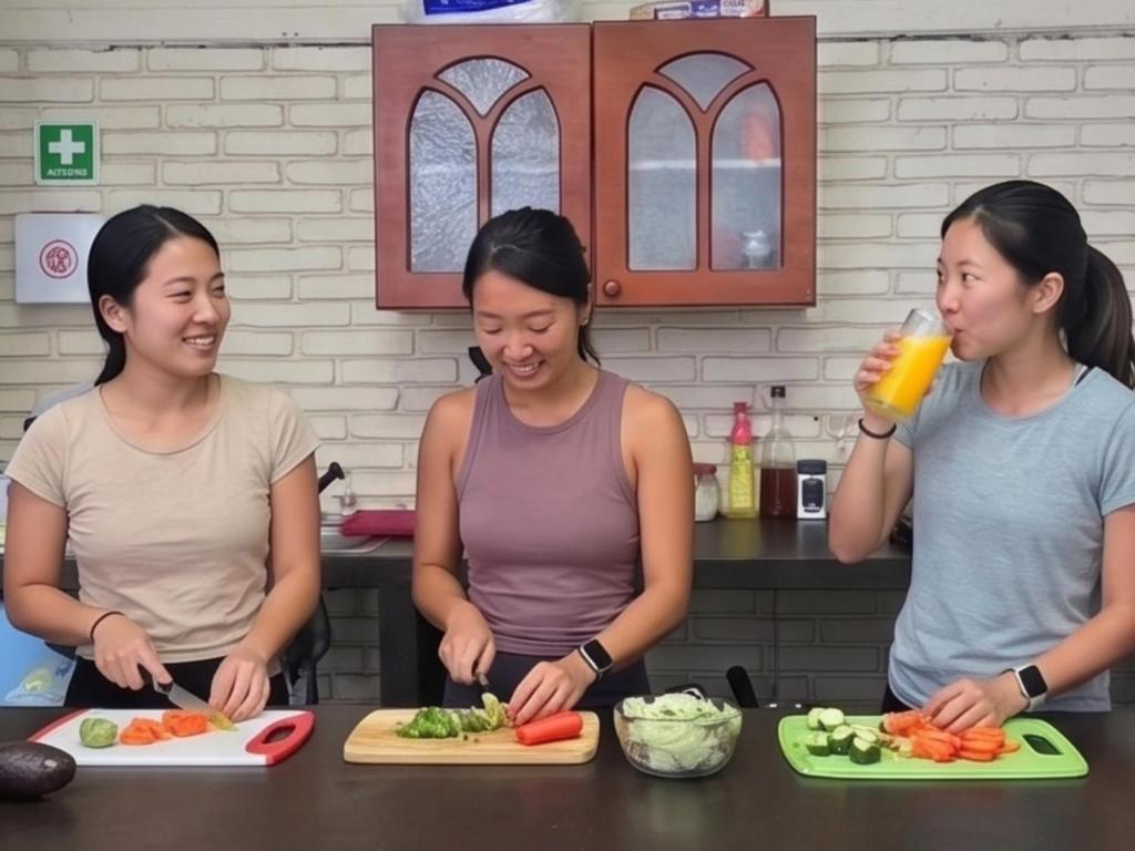 three women standing in a kitchen preparing food at Casa Centro Historico Hostel in Oaxaca City