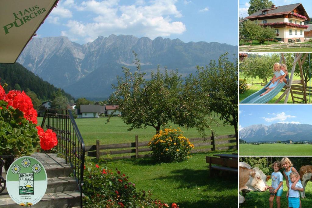 eine Collage von Bildern eines Feldes mit Bergen in der Unterkunft Haus Pürcher in Bad Mitterndorf