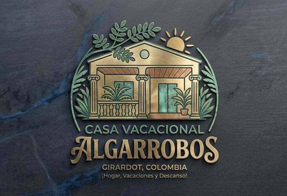 a logo for an algarros restaurant with a house at Casa Vacacional Algarrobos in Girardot