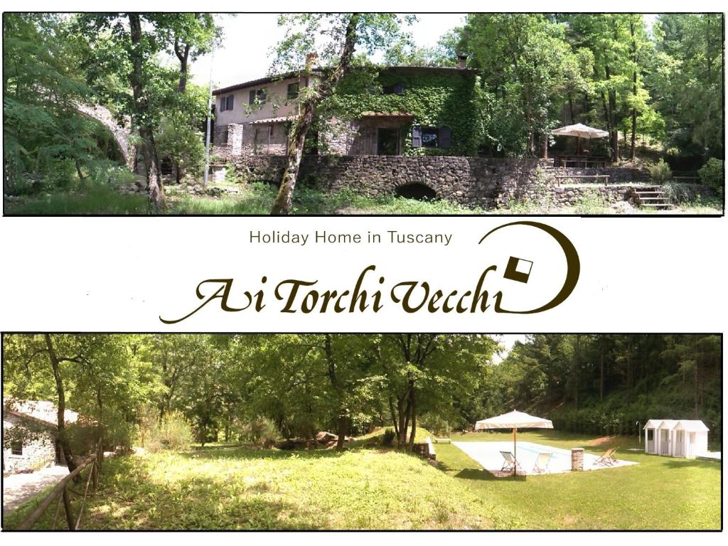 a collage of two pictures of a house at Ai Torchi Vecchi in Fivizzano