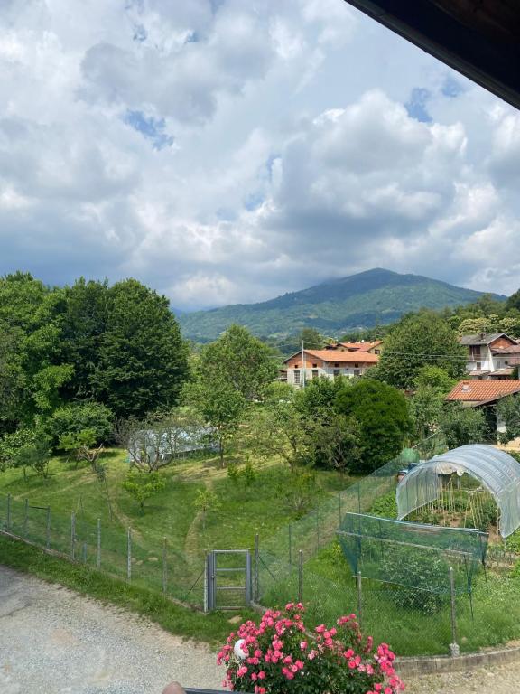 a view of a garden with a fence and flowers at La Cà di Carol Apartment in Andorno Micca