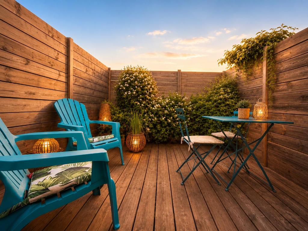 a patio with two chairs and a table on a deck at Appartement entier en centre-ville avec terrasse in La Rochelle