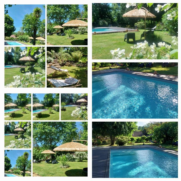 a collage of pictures of a swimming pool at Douvilla in Douville