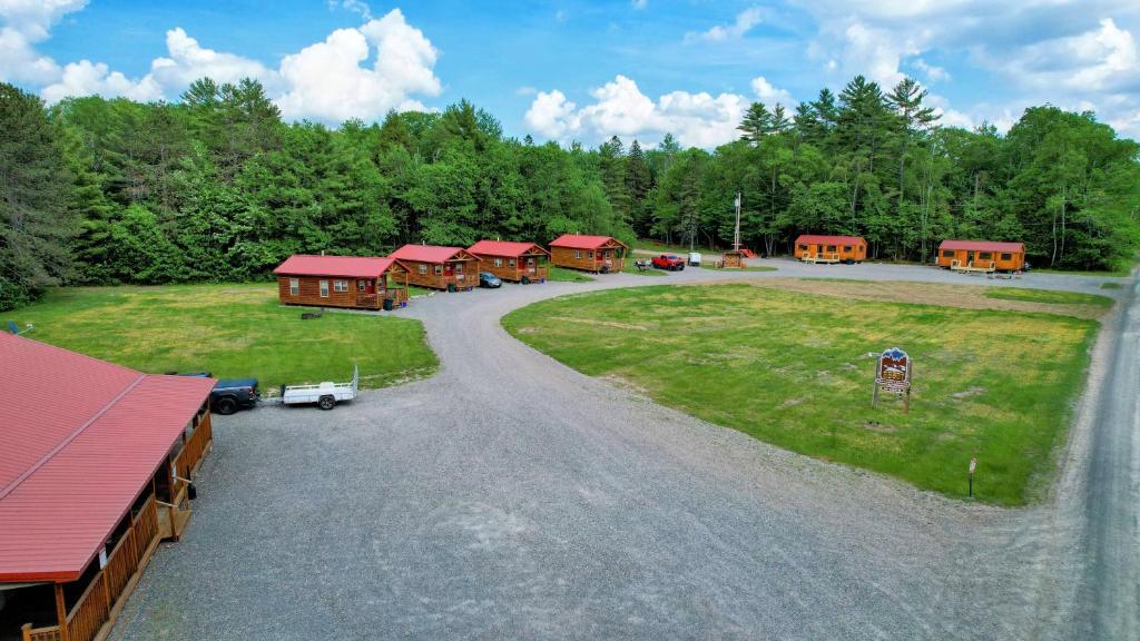 an aerial view of a campground in the woods at Abbot Trailside Lodging in Abbot Village