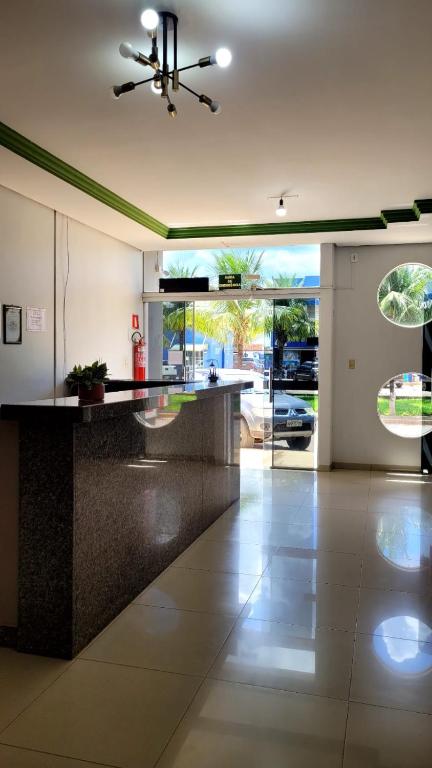 a kitchen with a large island in a house at Hotel Goiamat in Querencia