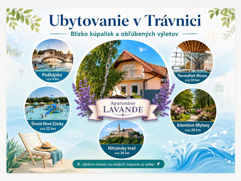 a collage of photos of the various properties of a ayurbiy lavender at Apartmány LAVANDE in Trávnica