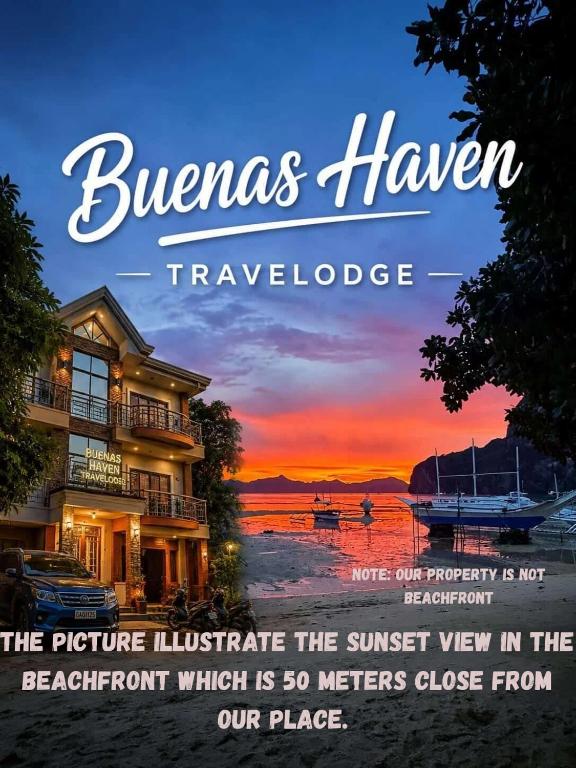 a flyer for a hotel with a sunset at Buena's Haven Travelodge in El Nido