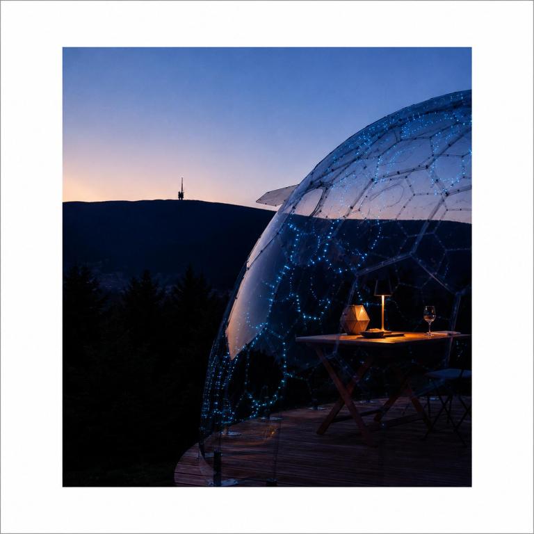 a glass igloo with a table in the background at Chasseral Sky Dome in Twann