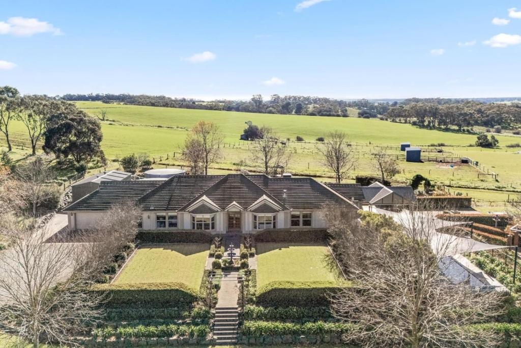 an aerial view of a house with a garden at Three Acres, Barossa Valley in Williamstown