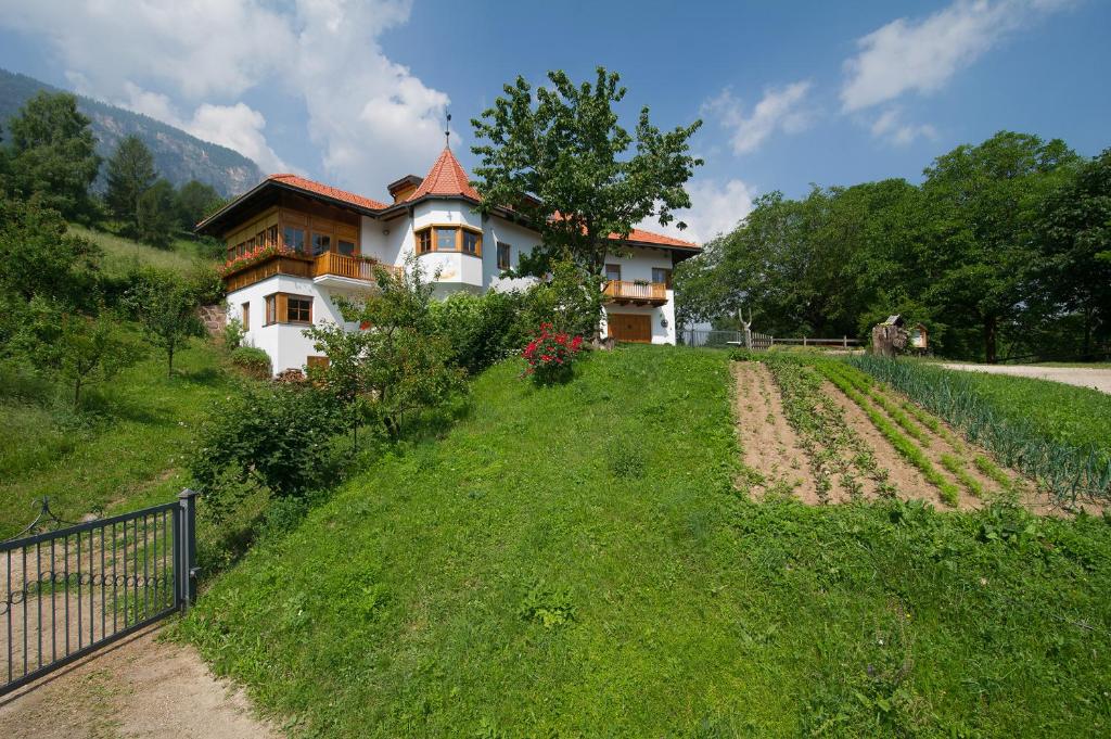 a house on a hill with a field in front of it at Tinnerhof in Appiano sulla Strada del Vino