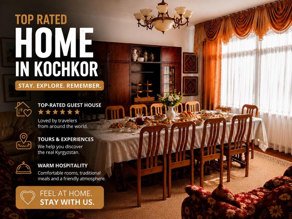 a magazine advertisement for a home in kochoren with a table and chairs at Guest house Liliya in Kochkorka