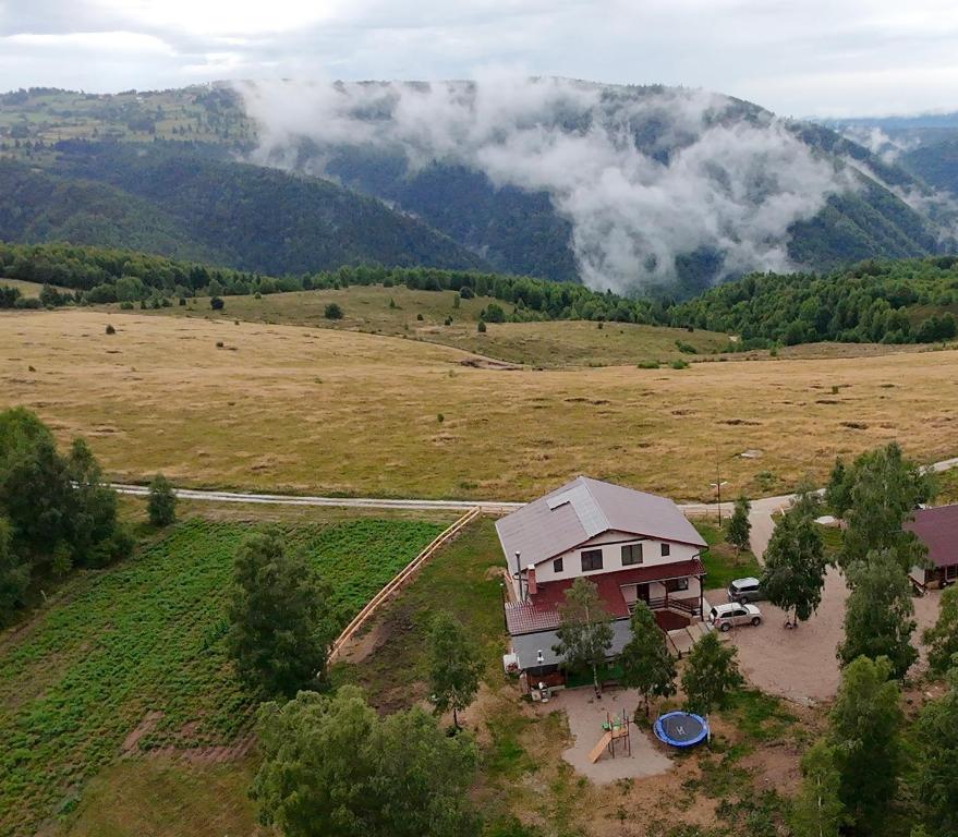 an aerial view of a house in a field at Domeniul H in Rişca