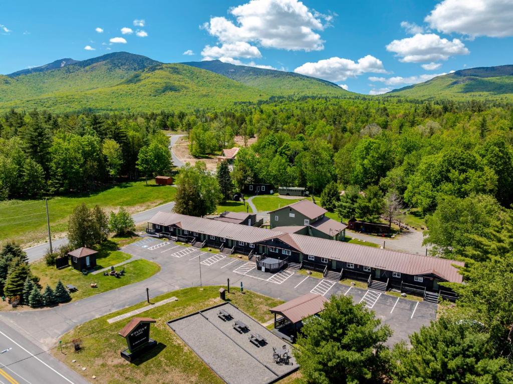 an aerial view of the resort with mountains in the background at Wolfjaw Lodge in Wilmington