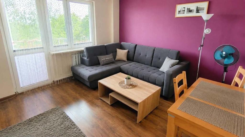 a living room with a couch and a table at Mieszkanie Warka in Warka