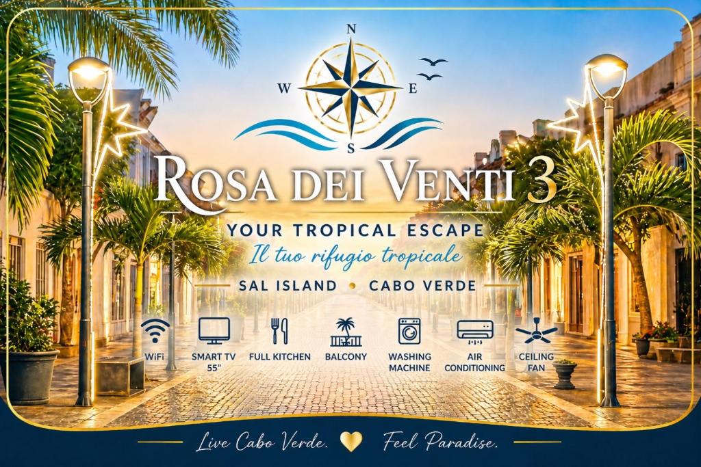a flyer for a hotel in a resort with palm trees at Rosa dei venti 3 in Santa Maria