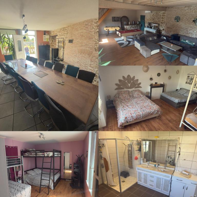 a collage of four pictures of a room at LA MEUTE in Mars-sur-Allier