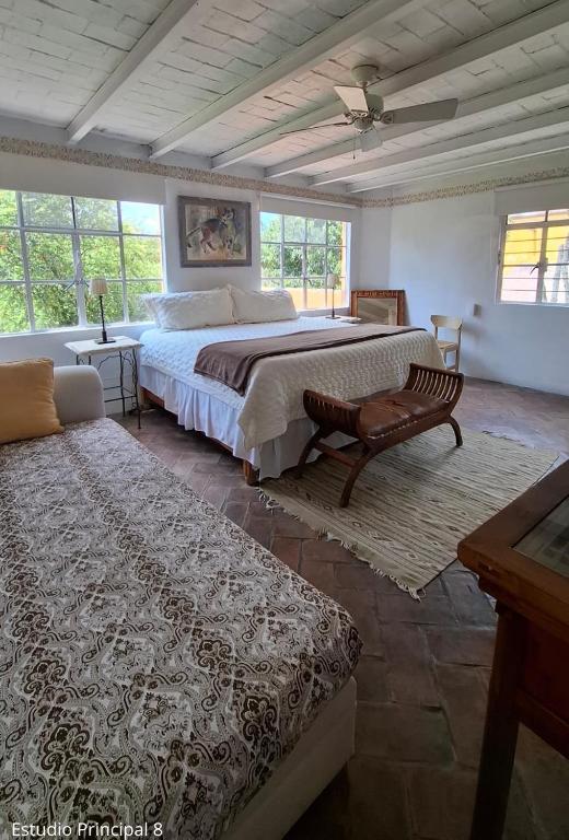 a large bedroom with a large bed and a couch at Suites Santo Domingo in San Miguel de Allende