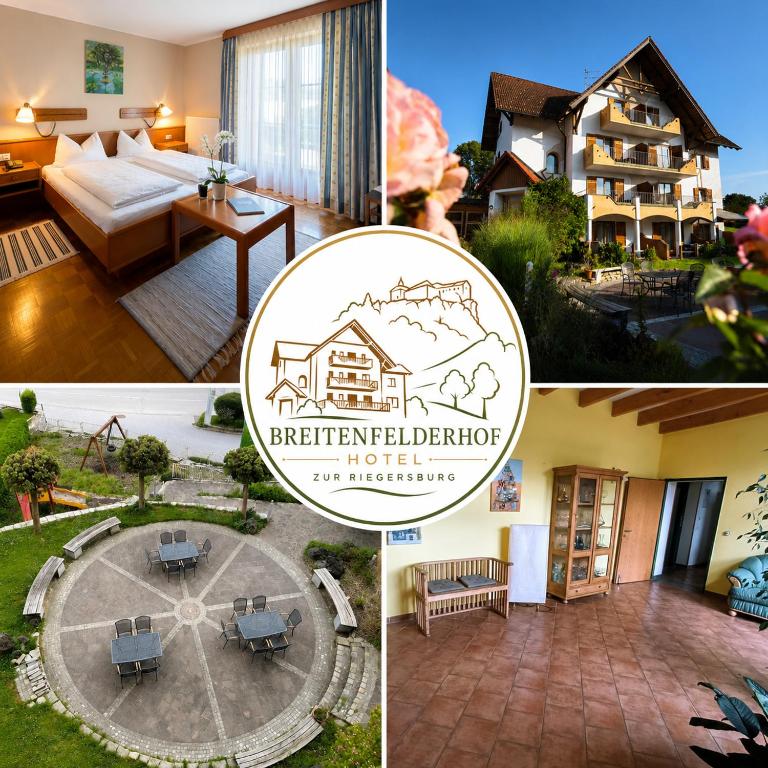 a collage of four pictures of a hotel at Breitenfelderhof in Breitenfeld an der Rittschein