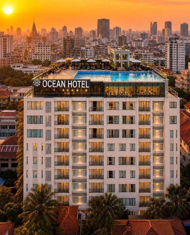 a building with an ocean hotel sign on top of it at OCEAN HOTEL in Phnom Penh