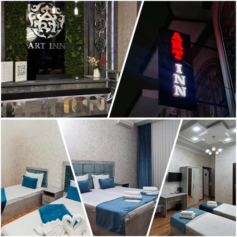 a collage of three pictures of a hotel room at Art inn hotel in Tashkent
