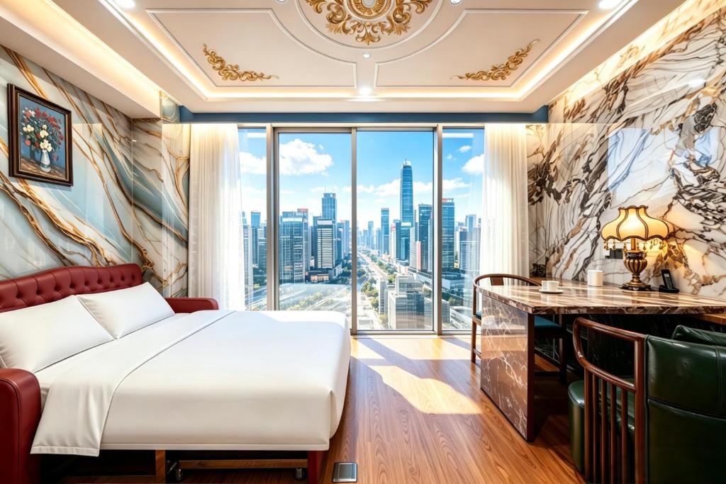لابی و فضای عمومی Beijing High-Rise Panoramic European International Mansion- Near Embassy District Forbidden City ,Temple of Heaven and Bar Street ,one-way PEK airport pick-up Express collection, free laundry, free coffee tourist ticket service - تصویر ۵