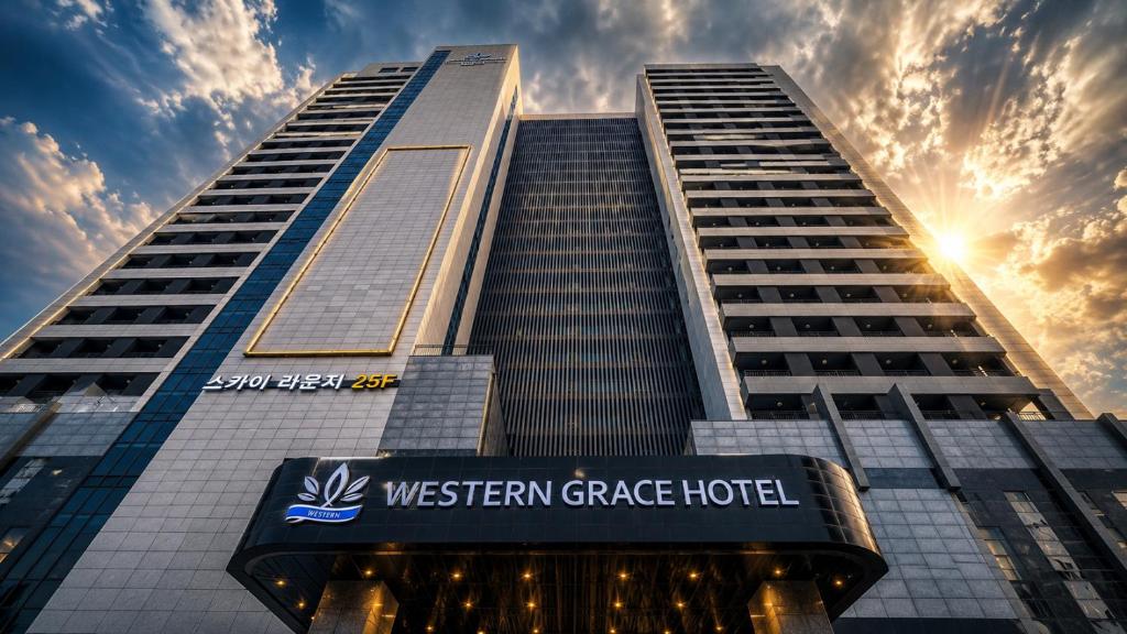 a building with the westwegian garage hotel sign in front at Incheon Grace Hotel in Incheon