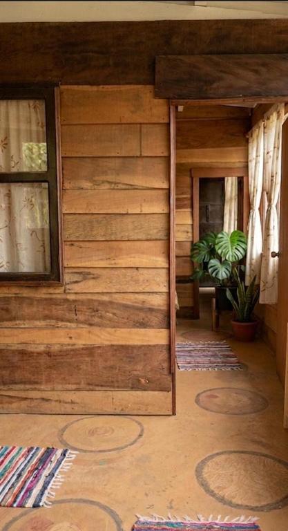 a room with a wooden wall in a house at Paxel Forest in San Lorenzo El Cubo