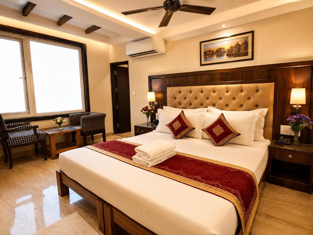 a bedroom with a large bed in a room at Hotel Atlanta Continental, Paharganj New Delhi in New Delhi