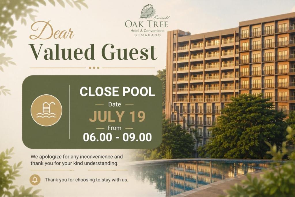 a flyer for a hotel with a view of a building at Oak Tree Emerald Hotel & Coventions Semarang in Semarang