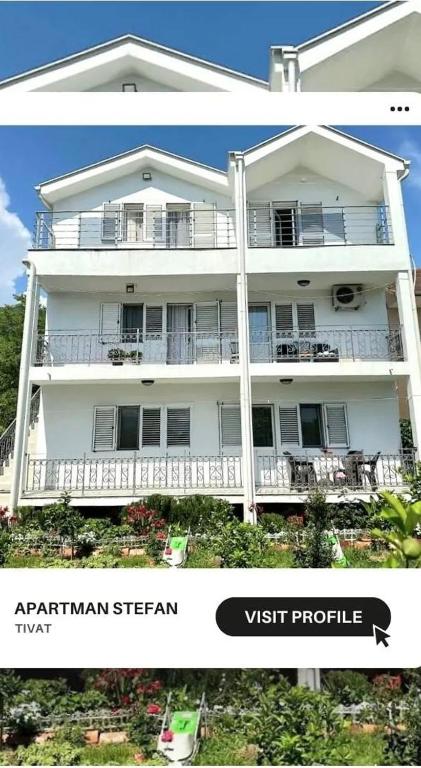 two pictures of a white apartment building at Apartman Stefan in Tivat