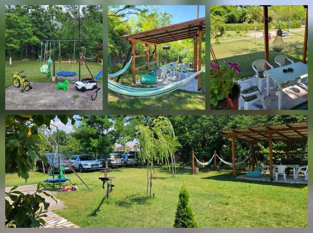 a collage of pictures of a park with a playground at Studio Eli sa dvorištem in Veliko Gradište