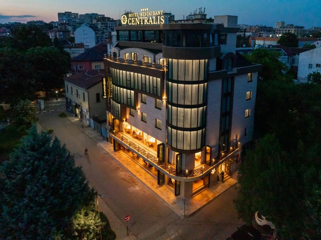 an overhead view of a building with lights at Centralis Hotel in Haskovo