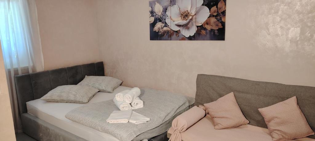 a small room with a bed and a couch at Mini wellness studio-near the airport in Smlednik